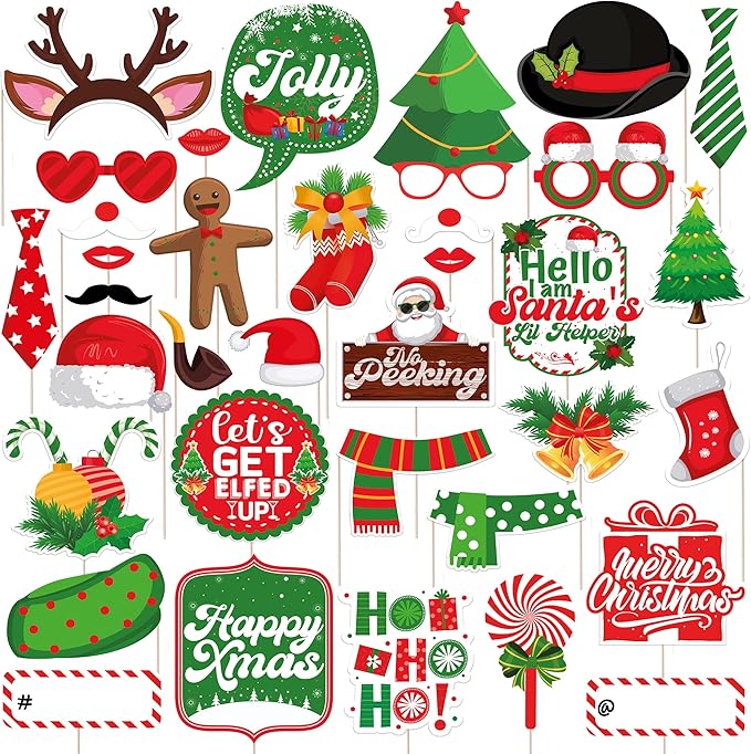 KatchOn, 35 Pcs Huge Christmas Photo Booth Props Kit, DIY | Christmas Decorations Indoor | Holiday Photo Booth Props for Photoshoot Selfie Xmas Decorations | Navidad Decoración