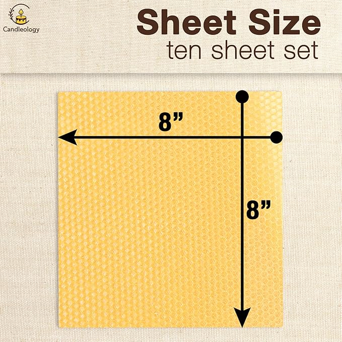 Natural Beeswax Sheets for Candle Making (10-Sheet Pack with Cotton Wicks) Natural Yellow Tone - DIY Beeswax Candle Rolling Kit for Kids & Adults