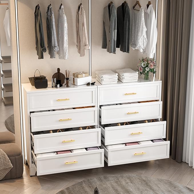 Ckzbx Metal Dresser Tall White Dresser for Bedroom Chest,43.11" H Drawer Chest, Closet Dressers & Chests of Drawers for Living Room, Hallway (4 Drawers)