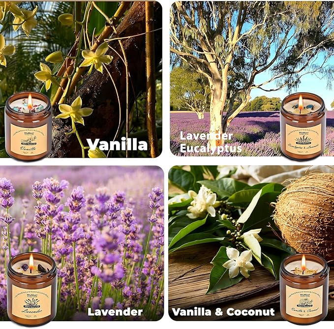 Scented Candles Set, 4 Pack Aromatherapy Candle with Crystals, 28 oz 160 Hour Long Lasting Candle, Soy Wax Scented Candle with Dried Flowers, Gifts for Men, Women, Birthday, Mother's Day