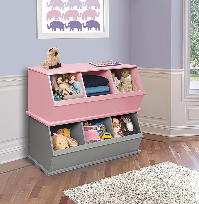 Badger Basket Stackable 3-Bin Storage Cubby - Modular Toy and Craft Organizer with Wide Mouth Bins, Expandable Design, Solid Panel Construction - Compatible with Other Units - Pink
