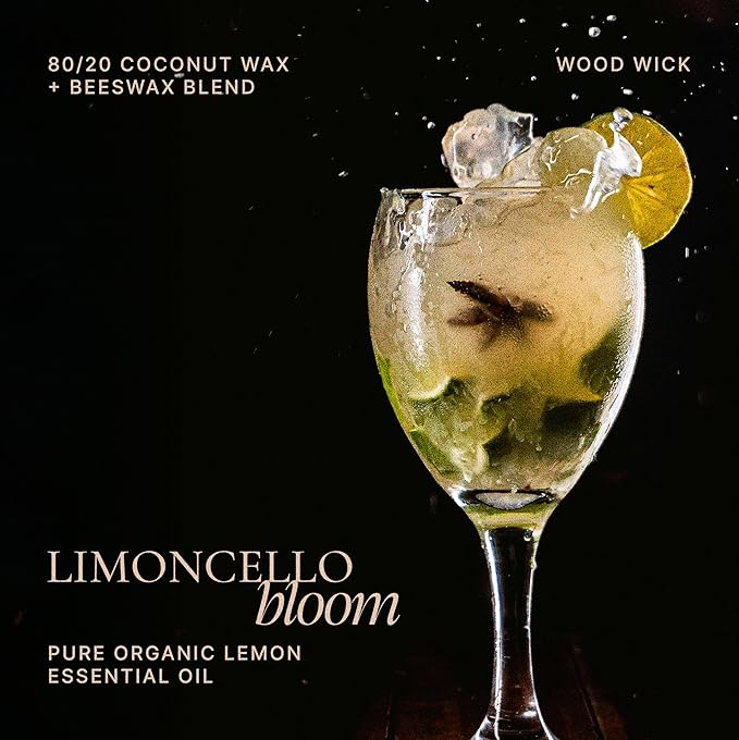 Limoncello Bloom, Organic Beeswax Coconut Clean-Burning Candle | Non-Toxic Luxury Aromatherapy, Lemon Scent | Long-Lasting Designer Home Fragrance | Wood Wick, 9oz