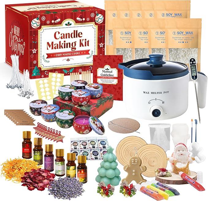 Luxury Soy Candle Making Kit with Molds, Make Your Own Scented Candles at Home with Wax Melter, Candle Wax Pen & Fragrances, Dried Flowers, All-in-One Wax Melt Kit and Moulds