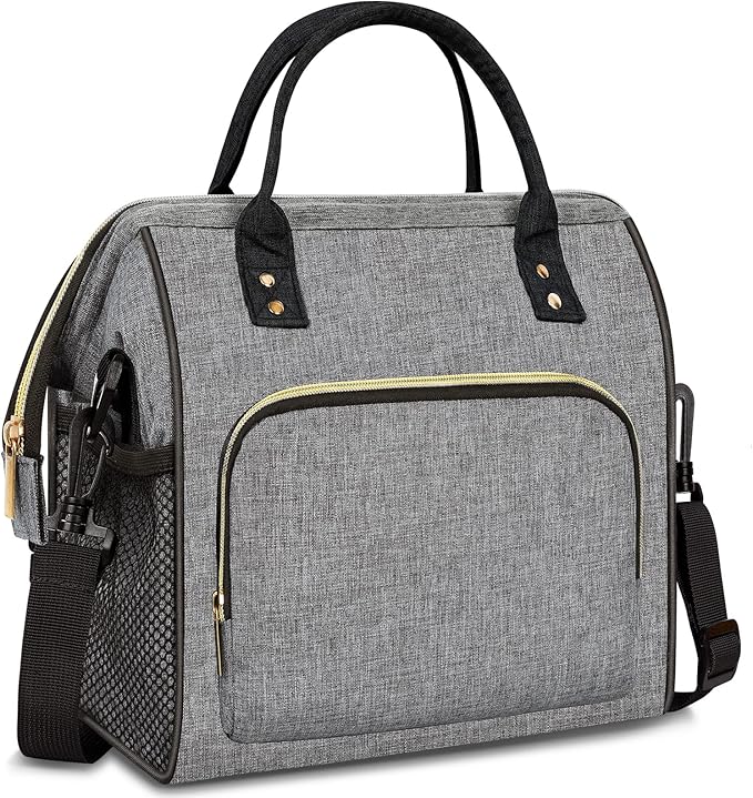 IDEATECH Large Insulated Lunch Bags for Work, Leakproof Lunch Box for Women & Men, Lunch Tote Cooler Bags with Adjustable Shoulder Strap for Teacher, Nurse, Mom, Womens Lunchbox Gifts (Grey)
