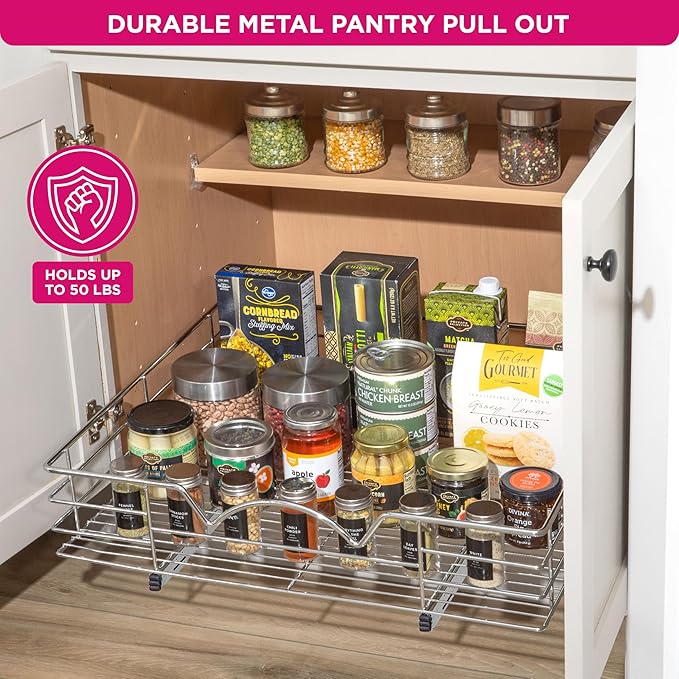 HOLDN’ STORAGE Pull Out Cabinet Organizer, Slide Out Drawer for Kitchen Cabinets & Pantry, Roll Out Shelf for Pots, Pans & Under Sink Storage, Heavy-Duty Full-Extension, 28" W x 21" D x 5" H