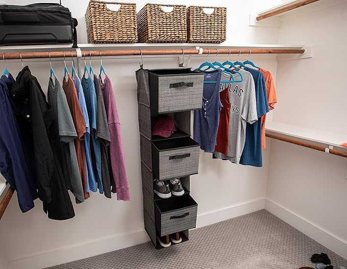 Internet's Best Hanging Closet Organizer with Drawers | 6 Shelf | 3 Drawers | Clothing Sweaters Shoes Accessories Storage | Grey