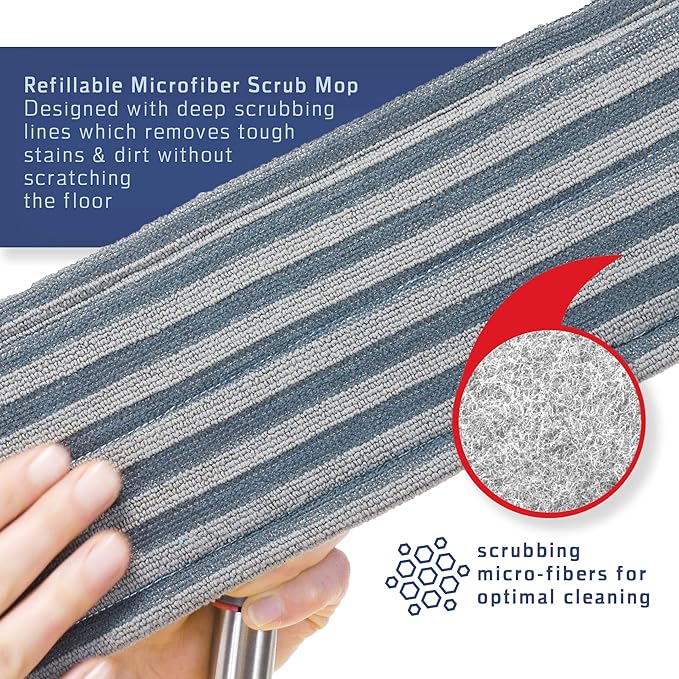 Floor Mop Microfiber Cleaning System - Washable Scrubbing and Reusable Microfiber for Hardwood, Laminate and Tile, Dust Mop, Soft Refills for Wood, Walls, Vinyl, Kitchen