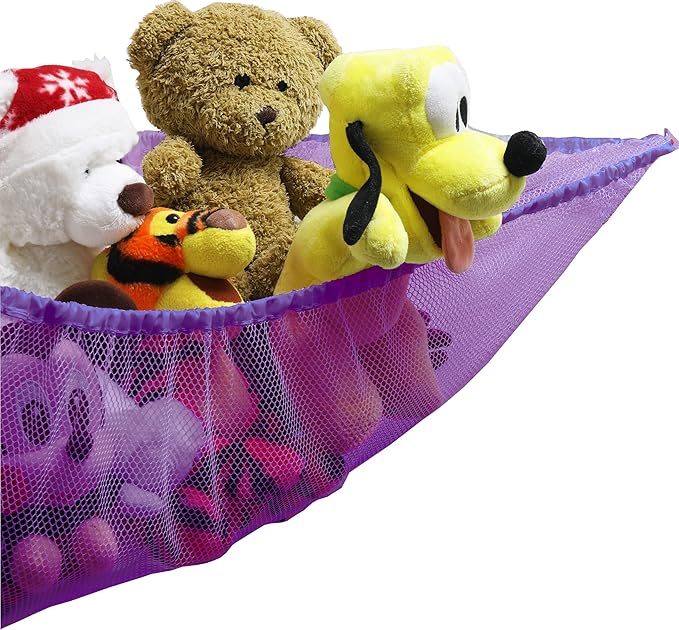 Simple Houseware 2 Pack Stuffed Animal Toy Hammock Net, Corner Wall Storage for Kids Room, Purple