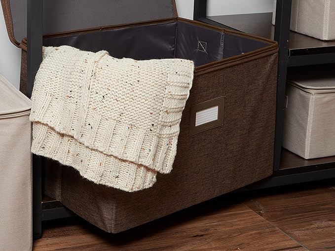 Covermates Keepsakes Zip-Top Storage Box Set, 3 Pack Heavy Duty Polyester Organizer Bins, Stackable Design, ID Window, Reinforced Handles, Closet Home Storage, Brown Heather