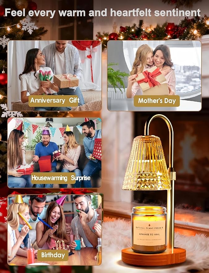 Candle Warmer Lamp with Timer & Adjustable Height, Dimmable Light, Elegant Gifts for Women mom, Electric Wax Warmer for Scented Jar Candles, New Home Décor & Housewarming Gifts