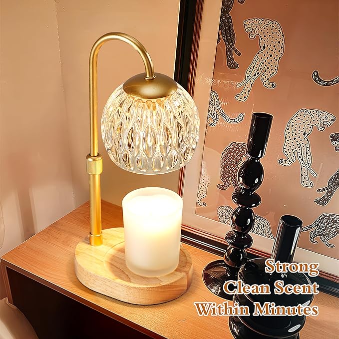 Dreamholder Candle Warmer Lamp, Glass Electric Wax Melter Warmer Lamp with Timer & Dimmer, Vintage Wax Warmer Adjustable Height Scented Candles, for Home Decor Gifts, Gold