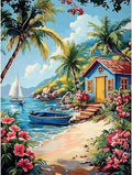 Beach Stamped Cross Stitch Kits for Adults -Flower Embroidery Kits for Beginners Adults,11 CT Patterns Dimensions Counted Cross Stitch Kits for Adults Arts Craft 12x16 inch
