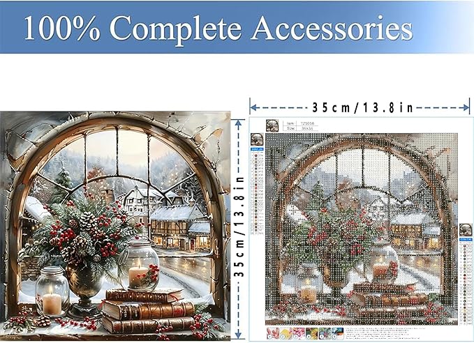 BOHADIY Christmas Window Diamond Art Kits for Adults Beginners, 5D DIY Full Round Drill Diamond Painting Kits, Candle Paint by Diamonds Dot Gem Art Crystal Easy,Home Wall Decor 13.7X13.7Inch