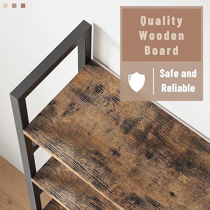 70x70 Triple 5 Tier Book Shelf, Large Wooden Bookcase with 17 Open Display Shelf, Modern Tree Bookshelf Metal Frame Tall Book Case Furniture for Living Room Bedroom Home Office Rustic Brown