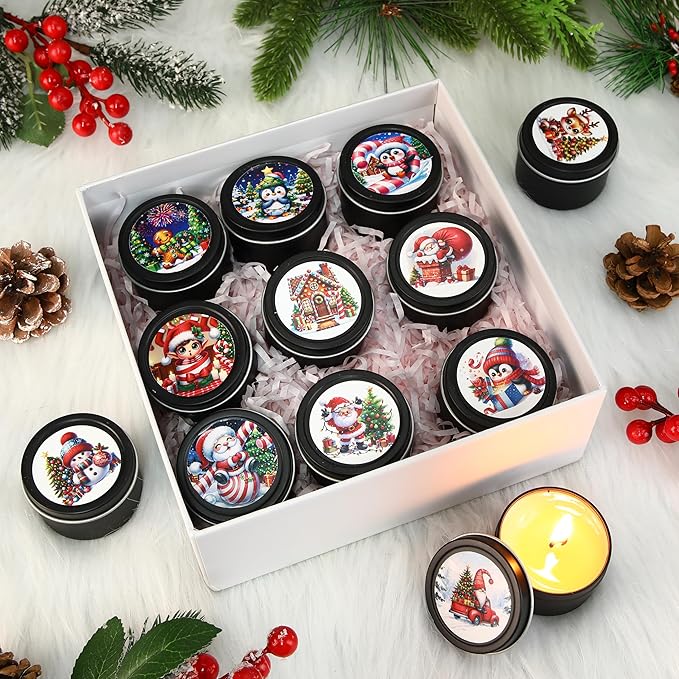 Nuanchu 24 Pack Christmas Scented Candles Gift Set Cartoon Candle for Her Him 2oz Natural Soy Wax Jar Long Lasting Aromatherapy Bulk Favors Set for Christmas Party Home Decor