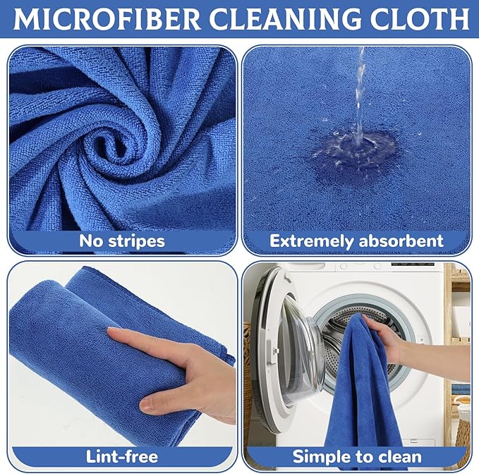 6 Pcs Extra Large Microfiber Cleaning Cloth Reusable Microfiber Towels Thick Washable Cleaning Towel for Home Office Windows Floors and Cars, 30 x 20 Inch (White + Blue)