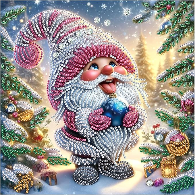 antor Diamond Art Painting Kits for Adults, Christmas Gnome 5D Special Shape Diamond Art Kits for Beginners, Crystal Rhinestones Diamond Art Painting for Home Wall Christmas Decoration Gift 12×12inch