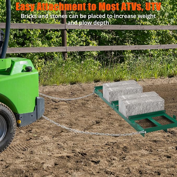 Driveway Drag 48" Wide, Tow-Behind Harrow for Driveways, Landscape Rake for ATVs, UTVs, Tractors, and Mowers, Lawn Leveling Tool with a 6FT Heavy-Duty Chain.