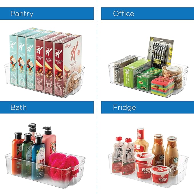 Set Of 10 Refrigerator Organizer Bins - 5 Wide and 5 Narrow Stackable Fridge Organizers for Freezer, Kitchen, Countertops, Cabinets - Clear Plastic Pantry Storage Rack