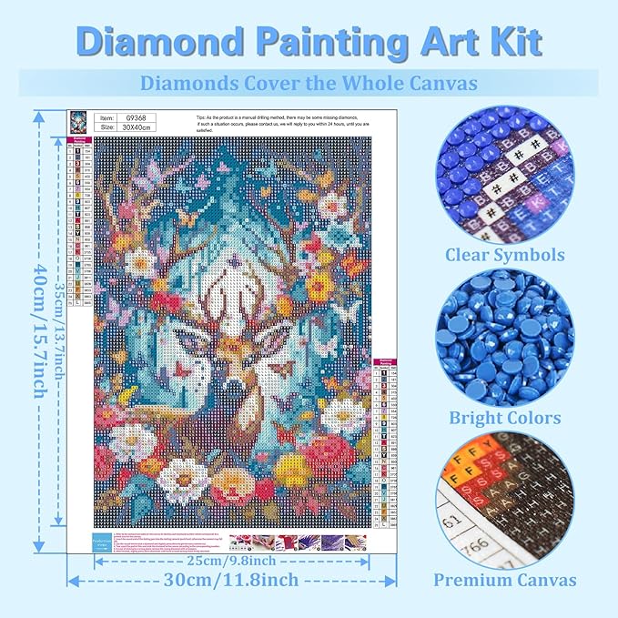 Reivworl Deer Diamond Art Kits for Adults, Deer Diamond Painting Kits, 5D Gem Art Kit for Gifts and Home Interior Decor 12x16 Inch