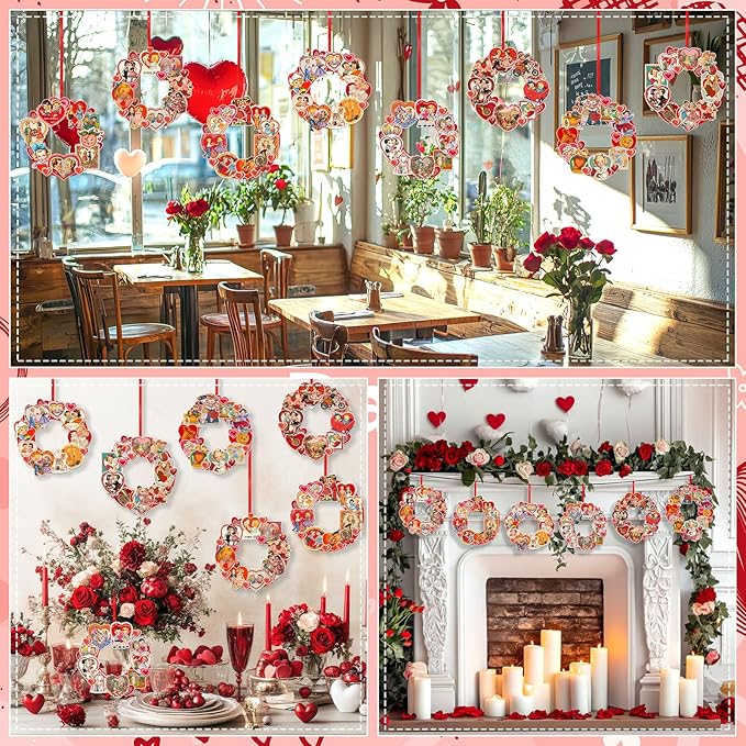 Hollowfly 48 Sets Vintage Valentine's Day Wreath Craft Kits for Kids DIY Heart Wreath Hanging Ornaments Make Your Own Paper Craft for Valentine's Day Home Party Favors School Classroom Activities