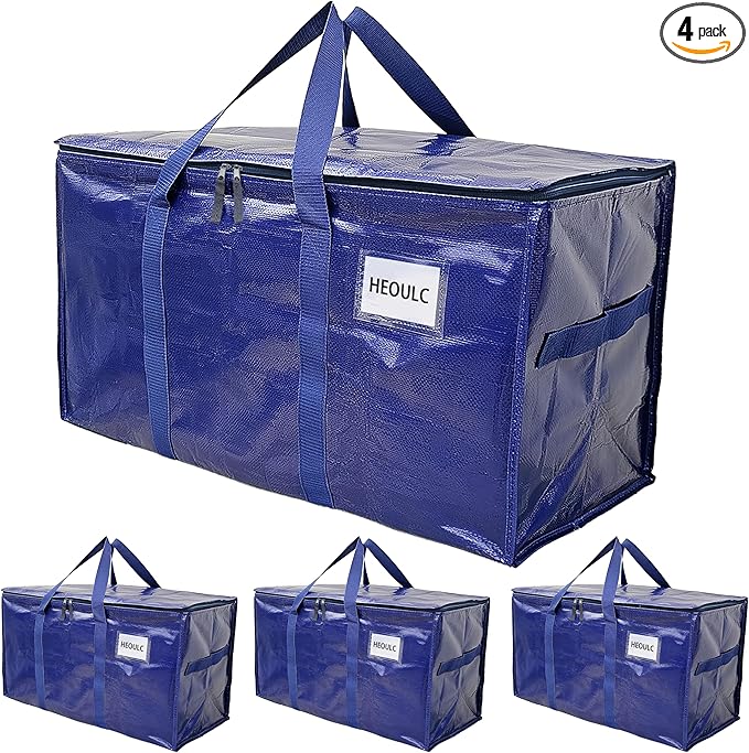 Extra Heavy Duty Moving Bags - 23 Gallon Extra Large Storage Bags 65 lbs Capacity, Waterproof Foldable Packing Bags for College Students, Camping & Closet Organizat(4PCS)