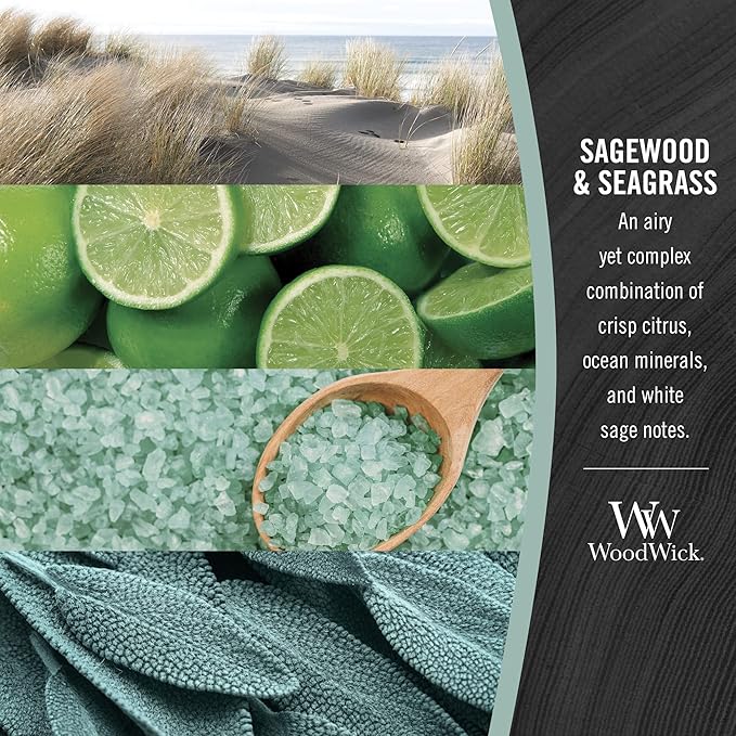 WoodWick Sagewood & Seagrass Gifts for Women and Men, 9.7 oz Medium Hourglass Candle with Crackling Wick