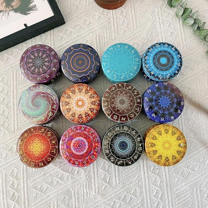 24 pcs 12 Constellation Patterns Candle Tins for Candle Making Empty Candle Jars with Lids