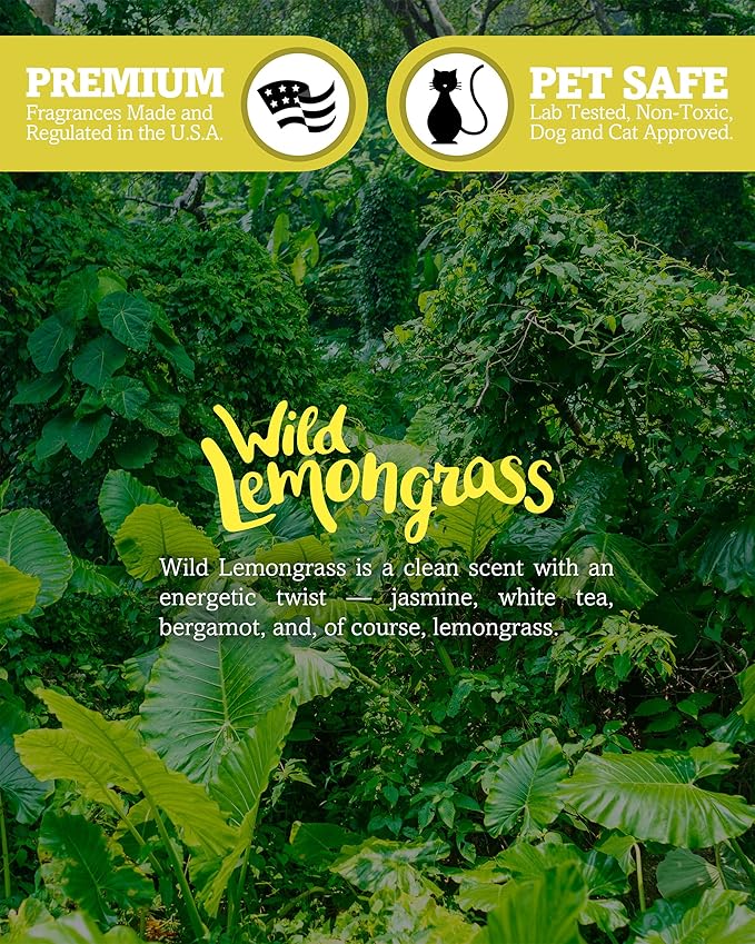 Wild Lemongrass Scented Natural Soy Candle, Essential Fragrance Oils, 100% Soy, Phthalate & Paraben Free, Clean Burning, 9 Oz.