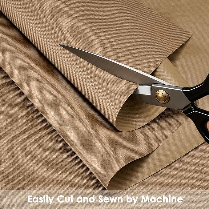 Waterproof Canvas Fabric by The Yard 60" W 600 Denier PVC Backing Water Repellent Polyester Upholster Fabric Material for Indoor Outdoor Marine Awning Tent Craft DIY(1 Yard, Khaki)