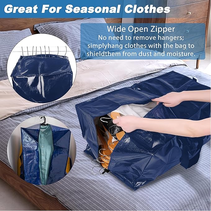 Extra Heavy Duty Moving Bags - 23 Gallon Extra Large Storage Bags 65 lbs Capacity, Waterproof Foldable Packing Bags for College Students, Camping & Closet Organizati (4PCS-Center Zipper)