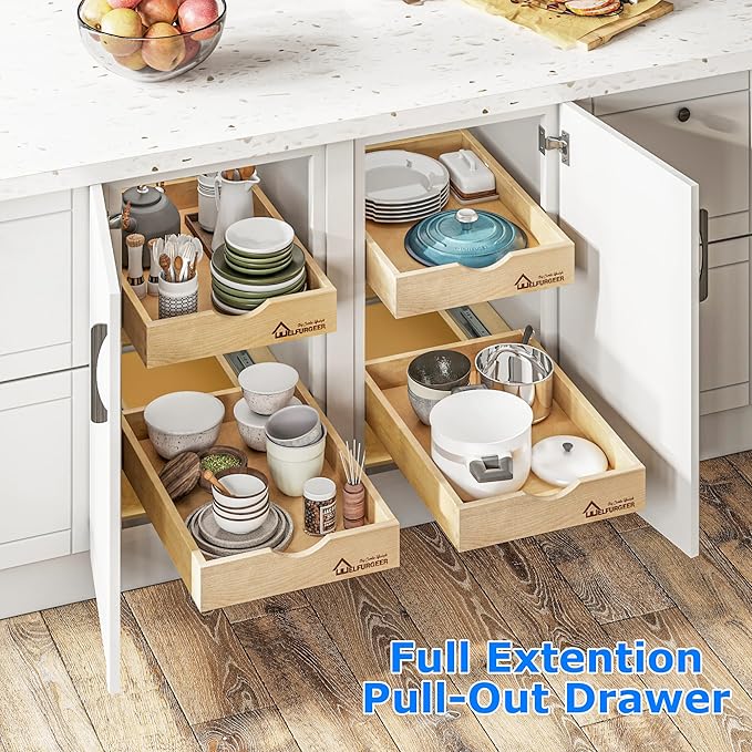 WelFurGeer Pull Out Drawers for Kitchen Cabinets, Pull Out Cabinet Organizer, Cabinet Organizers and Storage, Slide Out Cabinet Organizer, Drawer Organizer, Cabinet Drawer (32''W)