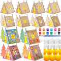 DoubleFill 12 Sets Camping Crafts Paint Camping Wood Tent with Flameless LED Candles and Acrylic Paint Kits for Crafts DIY Picture Frame Gifts Bulk Kids Summer Camp Party Favor for Home Vbs Sunday
