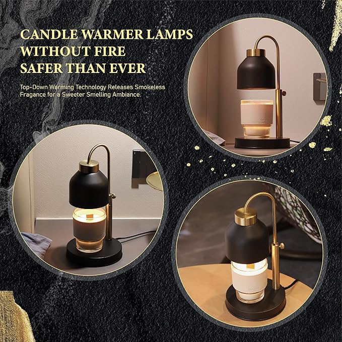 AIKUT Candle Warmer Lamp, 2 Bulbs, Timer & Dimmer, Height Adjustable, Compatible with Large Yankee Candle Jars, 3 Wick Candles, 110-120v, Black