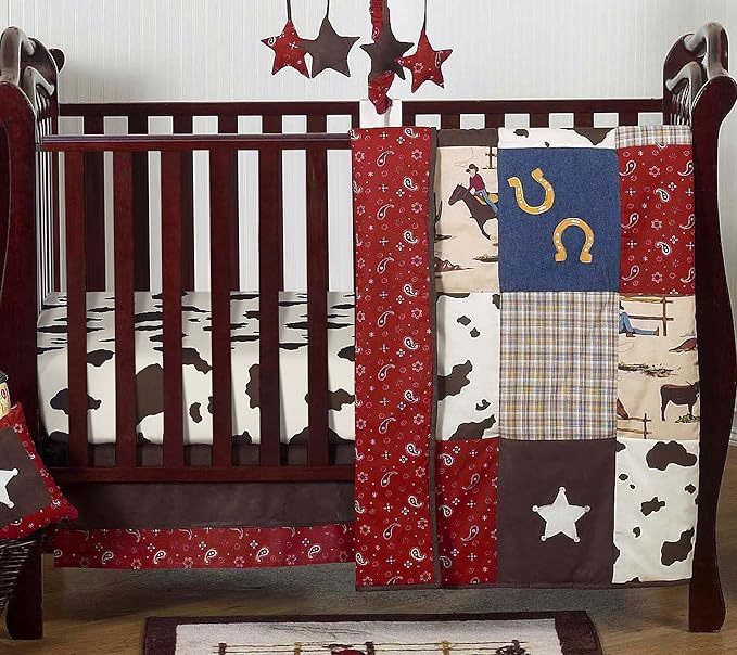 Sweet Jojo Designs Tan and Red Cowboy Foldable Fabric Storage Cube Bins Boxes Organizer Toys Kids Baby Childrens for Wild West Collection Set of 2