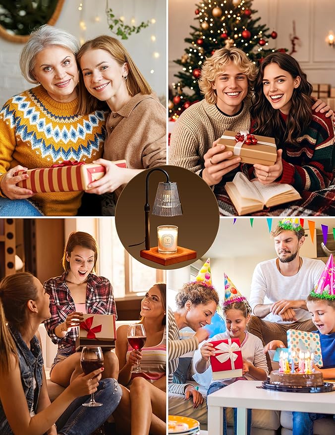 Candle Warmer Lamp with Timer, Dimmable Candle Warmer for Home Decor, Birthday Gifts for Women Mom, Adjustable Height Wax Melt Warmer with 2 Bulbs, Black