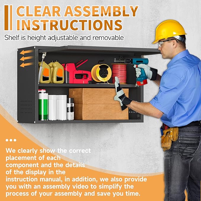 Metal Garage Wall Cabinet with Up-Flip Door, Black Float Tool Cabenit with Adjustable Shelf,Upper Storage Cabinets with Pegboard for Kitchen,Garage,Workshop,Warehouse (19.7" H,Black)
