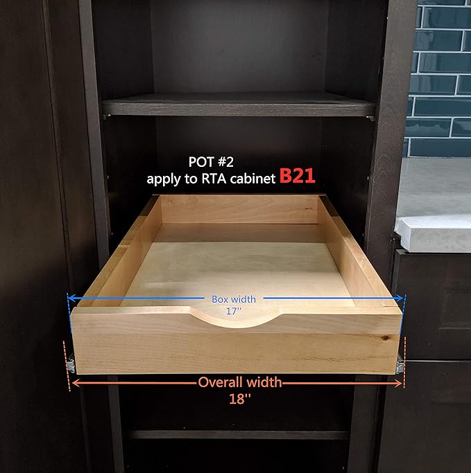 Elysian Pull-Out Tray Organizer, 17" W × 21" D Sliding Storage Drawer with Full-Extension 35mm Ball-Bearing Slides, Roll-Out Shelf for Kitchen Cabinet Organization