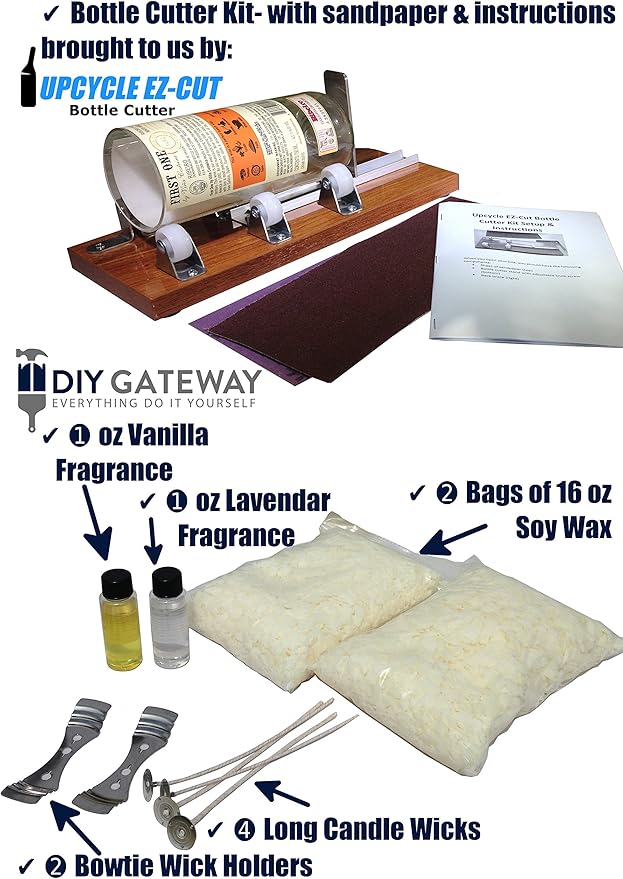 DIY Gateway Candle Making Kit & Bottle Cutter: Make Candles Out of Wine Bottles – with 2 LB Soy Wax, Scents, Wicks + Holders & Other Supplies