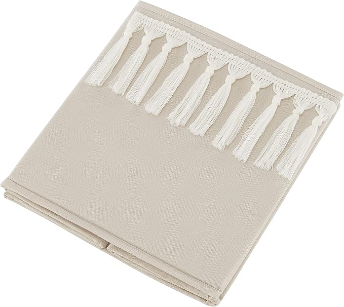 Sweet Jojo Designs Boho Bohemian Foldable Fabric Storage Cube Bins Boxes Organizer Toys Kid Baby Children - Set of 2 - Solid Taupe Beige Ivory Cream Off White Linen Farmhouse Shabby Chic Modern Tassel