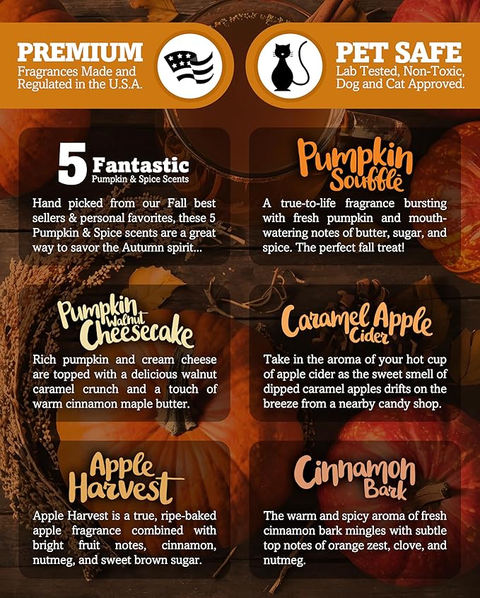 Shortie's Candle Company Pumpkin Spice Wax Melts Variety 5 Pack - Formula 117-5 Highly Scented 3 Oz. Bars - Made with Natural & Essential Oils - Fall Warmer Wax Cubes