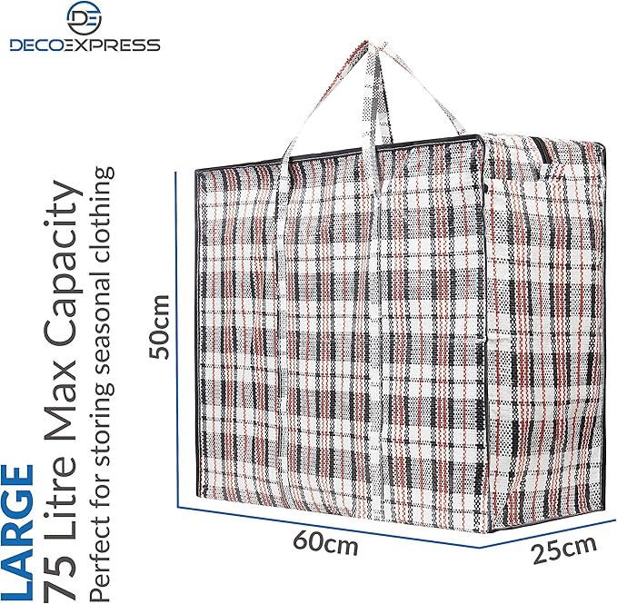 Deco Express Moving Bags with Zipper, Handles, Pack of 10 Large 75L/20 gal Foldable Heavy Duty Home Storage, Clothes Storage, Moving Supplies (Pack of 10)