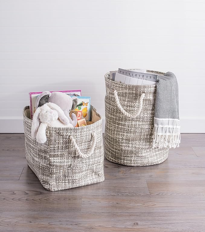DII Woven Paper Storage Bin, Tweed, Stone, Large