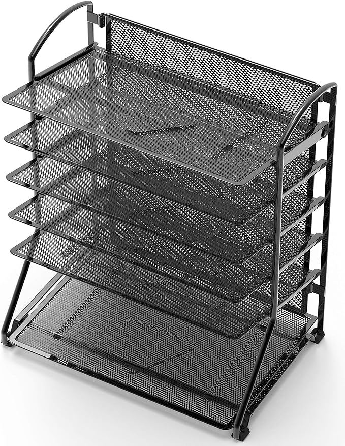 Simple Houseware 6-Tier Sliding File Organizer, Desk Letter Tray for Document and Mail Sorting, Black, 2 Packs