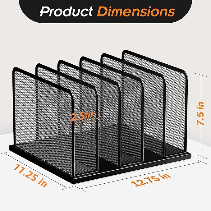 Kuntine.B Desk File Organizer 5 Sections Upright Mesh Desktop Organizer File Sorter Office Organization File Holder for Home, Office & Classroom