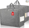 2Pack 105L Extra Large Storage Bags, Folding Comforter Blanket Storage Bags Closet Organizers and Storage Containers with Strong Handles&Zippers Clear Window for Clothes Bedding Pillow, Black