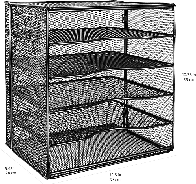 Amazon Basics 5-Tier Mesh Desk Organizer, File Holder, Paper Sorter for Office Supplies, Mail, Documents, 13.6 x 9.5 x 12.8 inches, Black