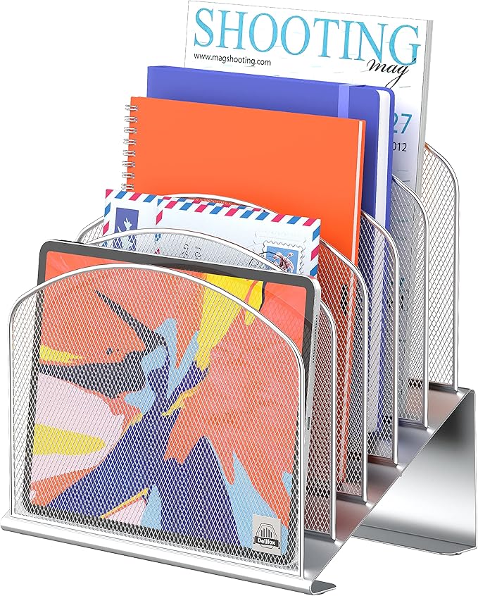 Delifox Inclined Desk File Organizer,Vertical File Folder Holder Stand Metal Rack File Sorter for Office Classroom Desktop Organization