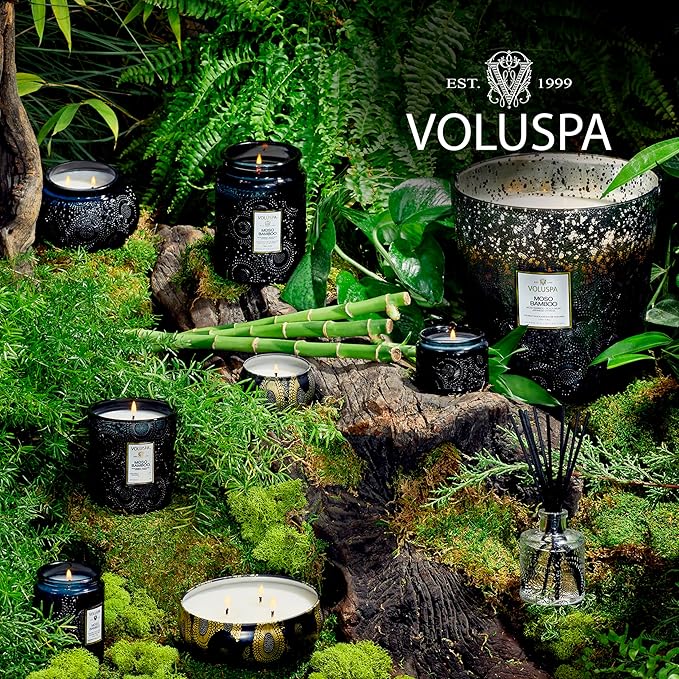 Voluspa Moso Bamboo Candle, 18 oz, Coconut Wax Blend, Scented Candles for Home, 100 Hour Burn Time, Candle Jars