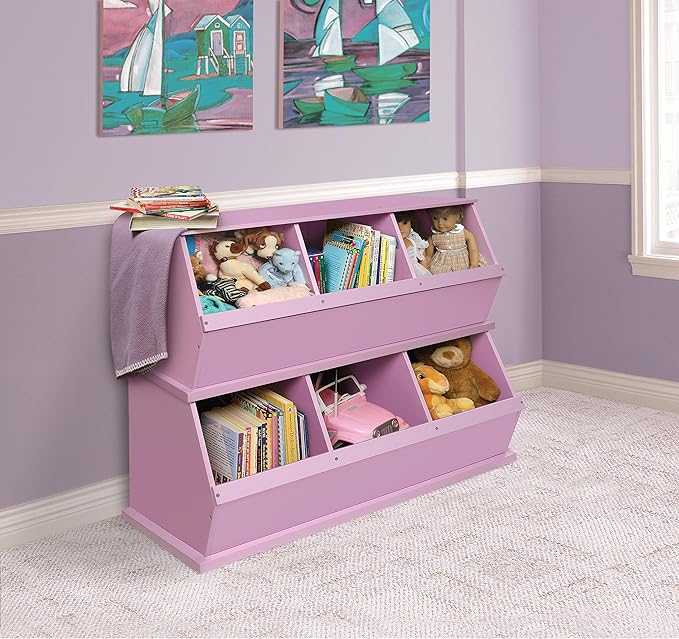 Badger Basket Stackable 3-Bin Storage Cubby - Modular Toy and Craft Organizer with Wide Mouth Bins, Expandable Design, Solid Panel Construction - Compatible with Other Units - Lilac